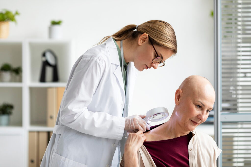 Skin examination during skin cancer screening appointment